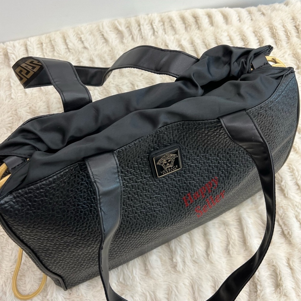 Versace Tote Bag Holdall Weekender Black Metallic Gold Medusa Handbag RARE NEW - Picture 4 of 8